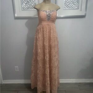 Trixxi Apricot Pink Strapless Rosette Jeweled Prom Formal Dress Size 15